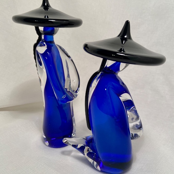 Formia Vetri Di Cobalt Blue & Clear Murano Glass Asian Fiqurines - Picture 11 of 16